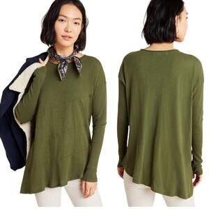 ANTHROPOLOGIE Paula Good Luck Tee Asymmetrical Hem Top T-Shirt Cotton